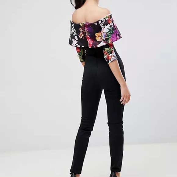 NWT True Violet Off Shoulder Jumpsuit with Floral Print - Picture 2 of 3